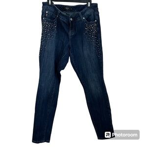 TORRID PREMIUM DARK WASH BLINGED/STUDDED SKINNY DENIM JEANS SIZE 12